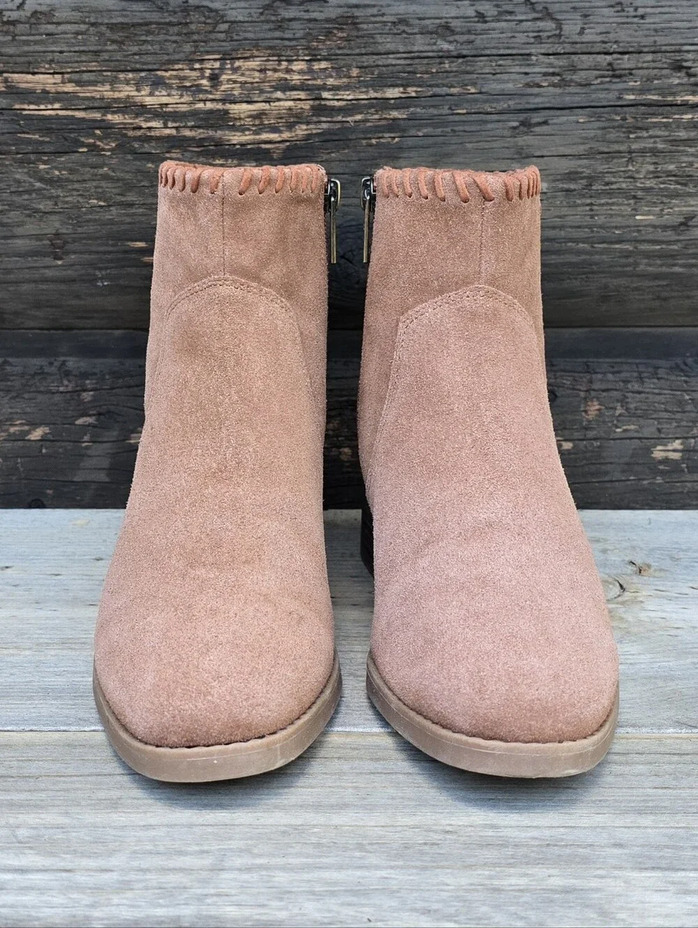 Toms NEW Delilah Western Boho Minimalist Suede Whipstich Block Heel Bootie 6.5M